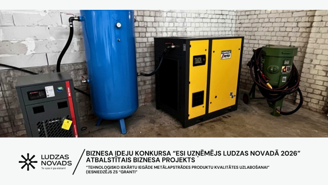 Projekta ietvaros iegādātā saspiestā gaisa sistēma un smilšu strūklas iekārta. Foto: ZS “GRANTI”