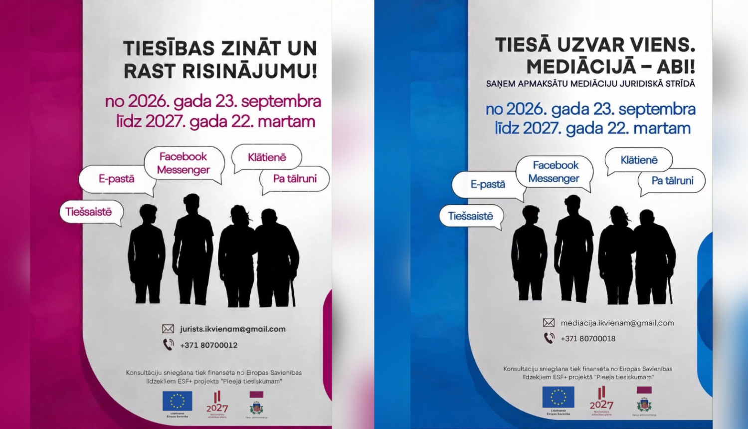 Pieejama bezmaksas sākotnējā juridiskā konsultācija un valsts apmaksāta mediācija Eiropas Sociālā fonda divu pilotprojektu ietvaros
