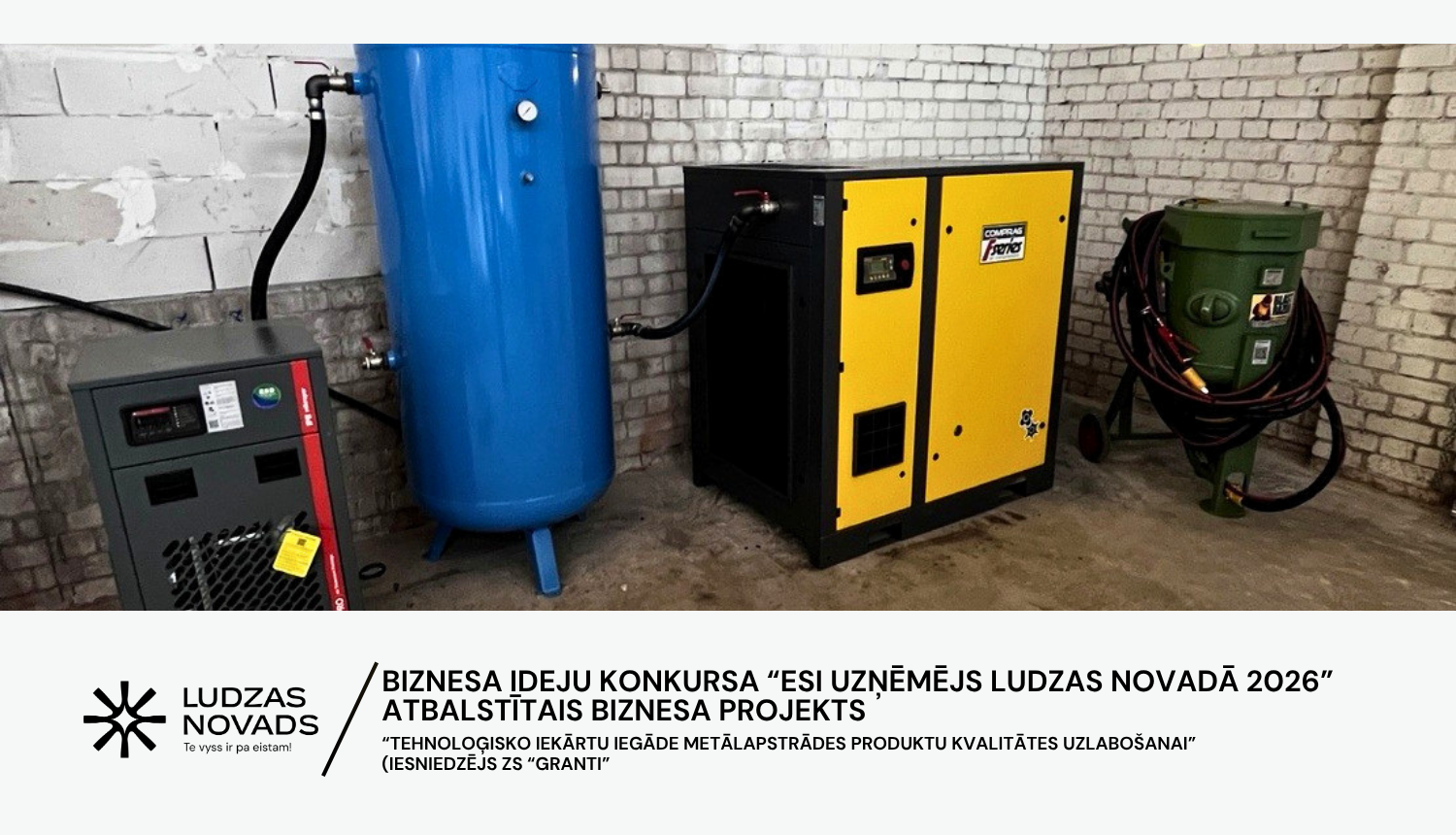 Projekta ietvaros iegādātā saspiestā gaisa sistēma un smilšu strūklas iekārta. Foto: ZS “GRANTI”