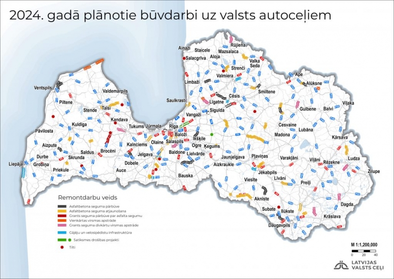 2024. gadā plānotie būvdarbi uz valsts autoceļiem