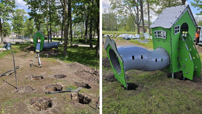 Vizuālis - Uzsākti jauna rotaļu laukuma izveides darbi Parka ielā 2, Kārsavā