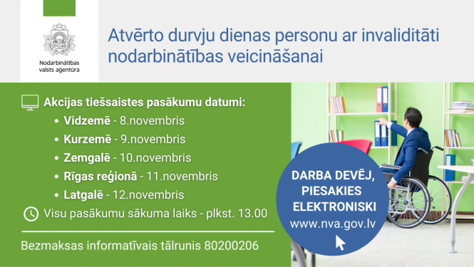 Novembrī visā Latvijā NVA rīko tiešsaistes akciju personu ar invaliditāti nodarbinātības veicināšanai