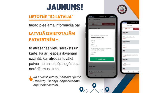 Vizuālis - Lietotnē “112 Latvija” tagad pieejama informācija par tuvākajām patvertnēm