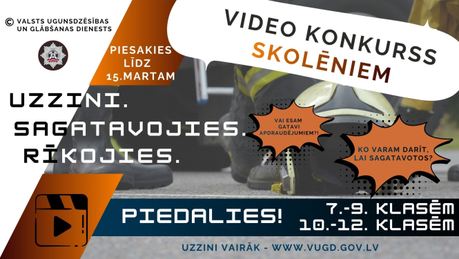 VUGD aicina 7.-12. klašu skolēnus piedalīties video konkursā “Uzzini. Sagatavojies. Rīkojies.”!