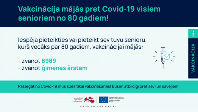Vakcinācija mājās pret Covid-19 visiem senioriem no 80 gadiem
