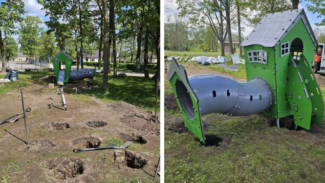 Vizuālis - Uzsākti jauna rotaļu laukuma izveides darbi Parka ielā 2, Kārsavā