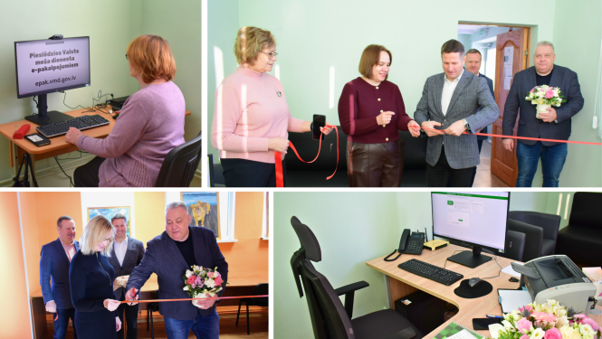 Attēlā: Jaunizveidoto klientu apkalpošanas punktu atklāšana Briģu un Istras pagastos. Tagad iedzīvotājiem ir pielāgota un mūsdienīga vide e-pakalpojumu saņemšanai. (Foto: Viorika Puļča)