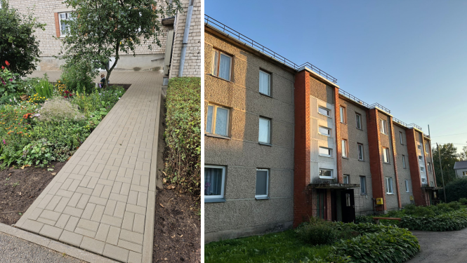 Ierīkots gājēju celiņš Vienības ielā 32V, Kārsavā, un uzstādītas ārdurvis, logi daudzdzīvokļu mājā Kļavu ielā 14, Malnavas pagastā