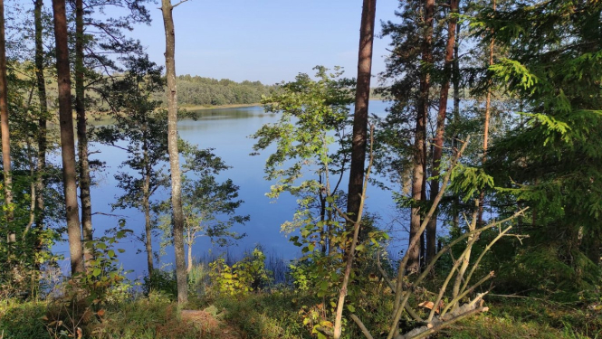 Abu stāvo kalna nogāžu pakājē pa ezeram