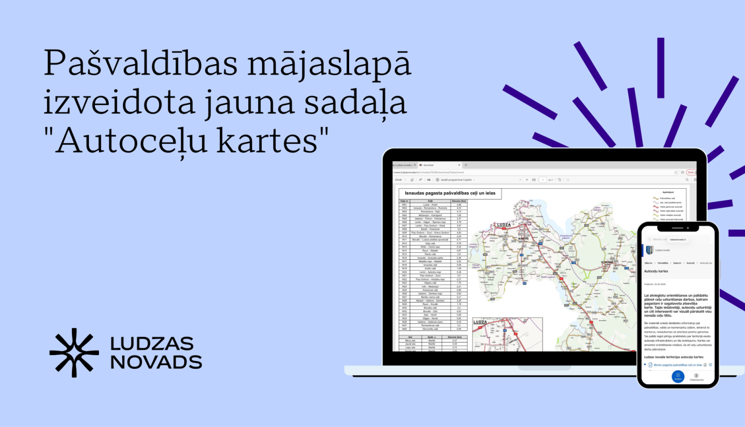 Pašvaldības mājaslapā izveidota jauna sadaļa "Autoceļu kartes"