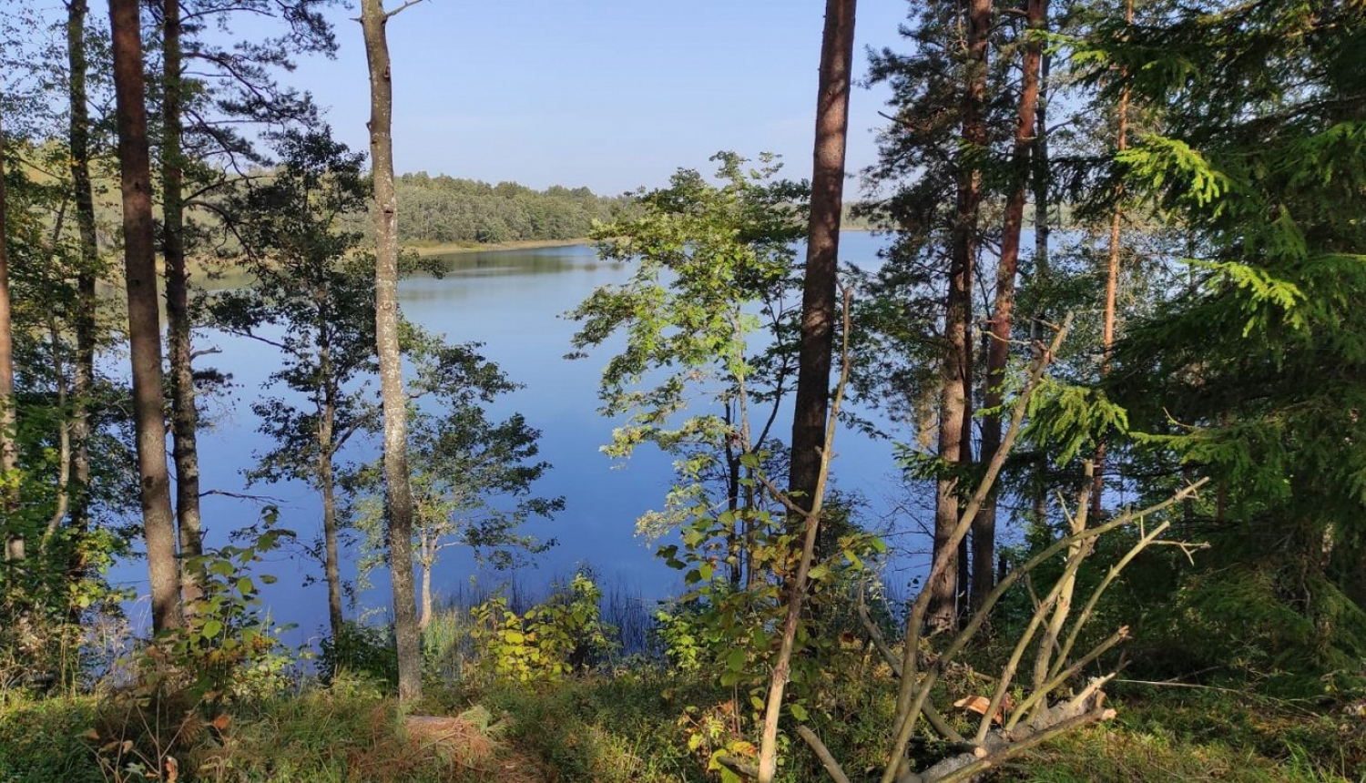 Abu stāvo kalna nogāžu pakājē pa ezeram